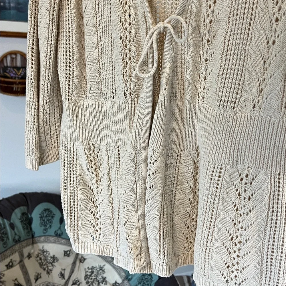 Women's Tie 3/4 Sleeve Knit Cardigan with Collar - Picture 3 of 8